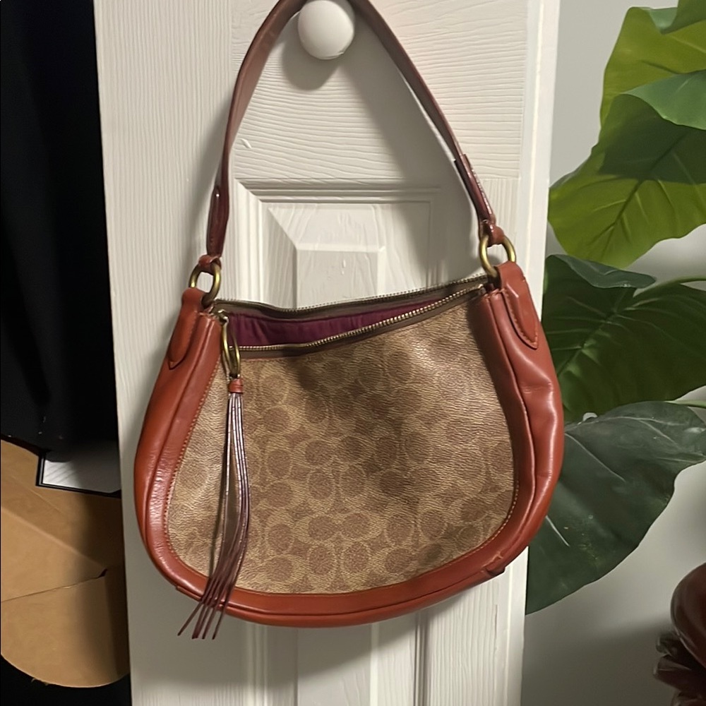 Coach Tan and Brown Monogram Shoulder Bag